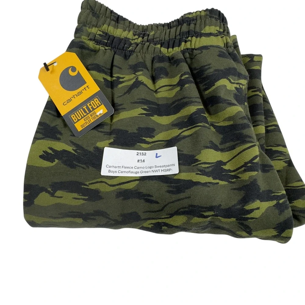Carhartt Boys Fleece Camo Logo Sweatpants‎ Large (14 16) Green Black Print NEW